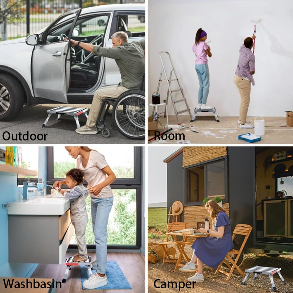 Adjustable Aluminum RV Step Stool - Folding Platform Non-Slip 1000lbs