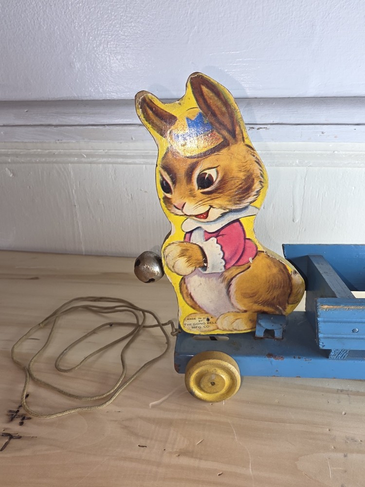 Vintage Rabbit H. D. Allen Gong Bell Pull Toy