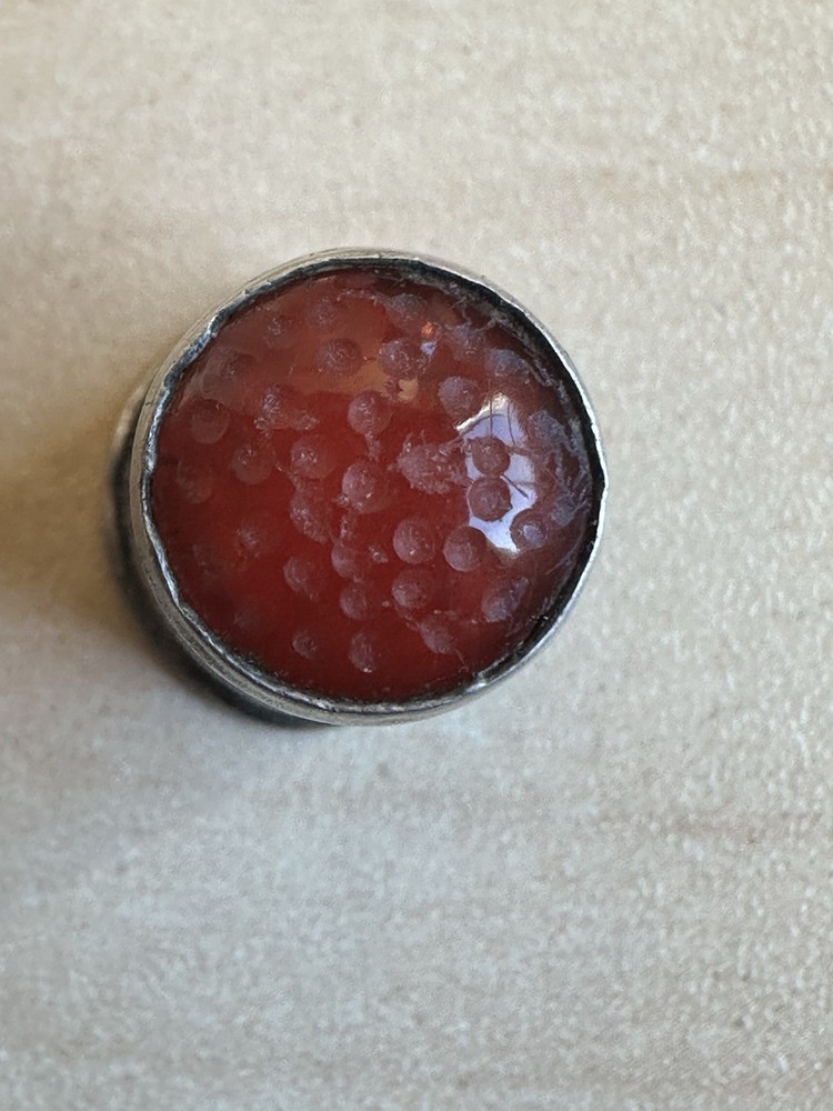 Antique Silver Thimble Carnelian Top Monogram MJ Victorian Sewing