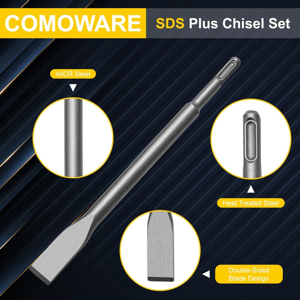 6pcs SDS Plus Chisels, SDS Plus Compatible, 40CR Steel, Masonry Chisel Set, T...