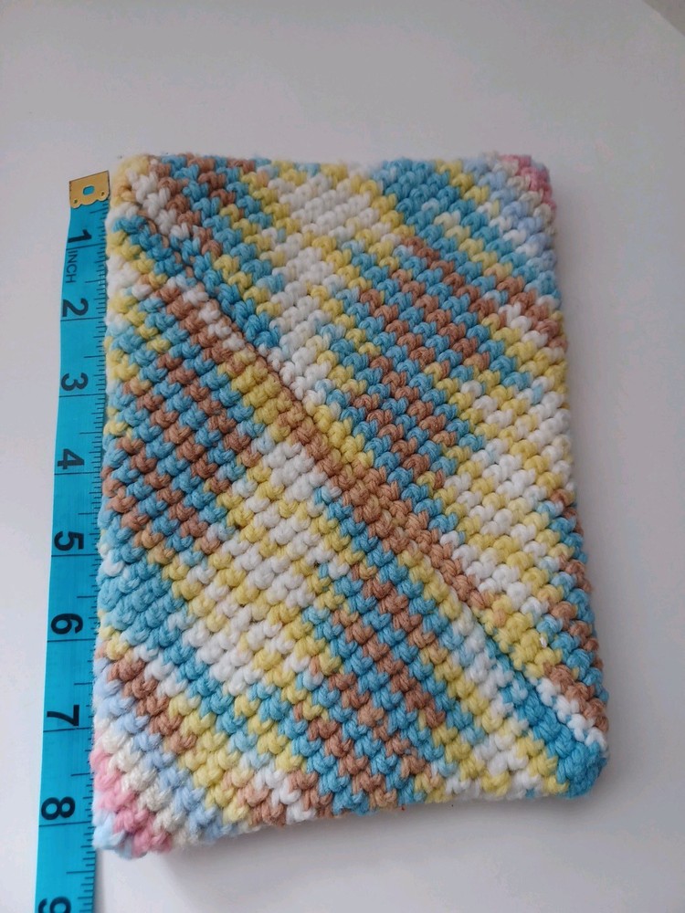 Hand Made Crocheted Pot Holder Variegated Colors On Each Side.