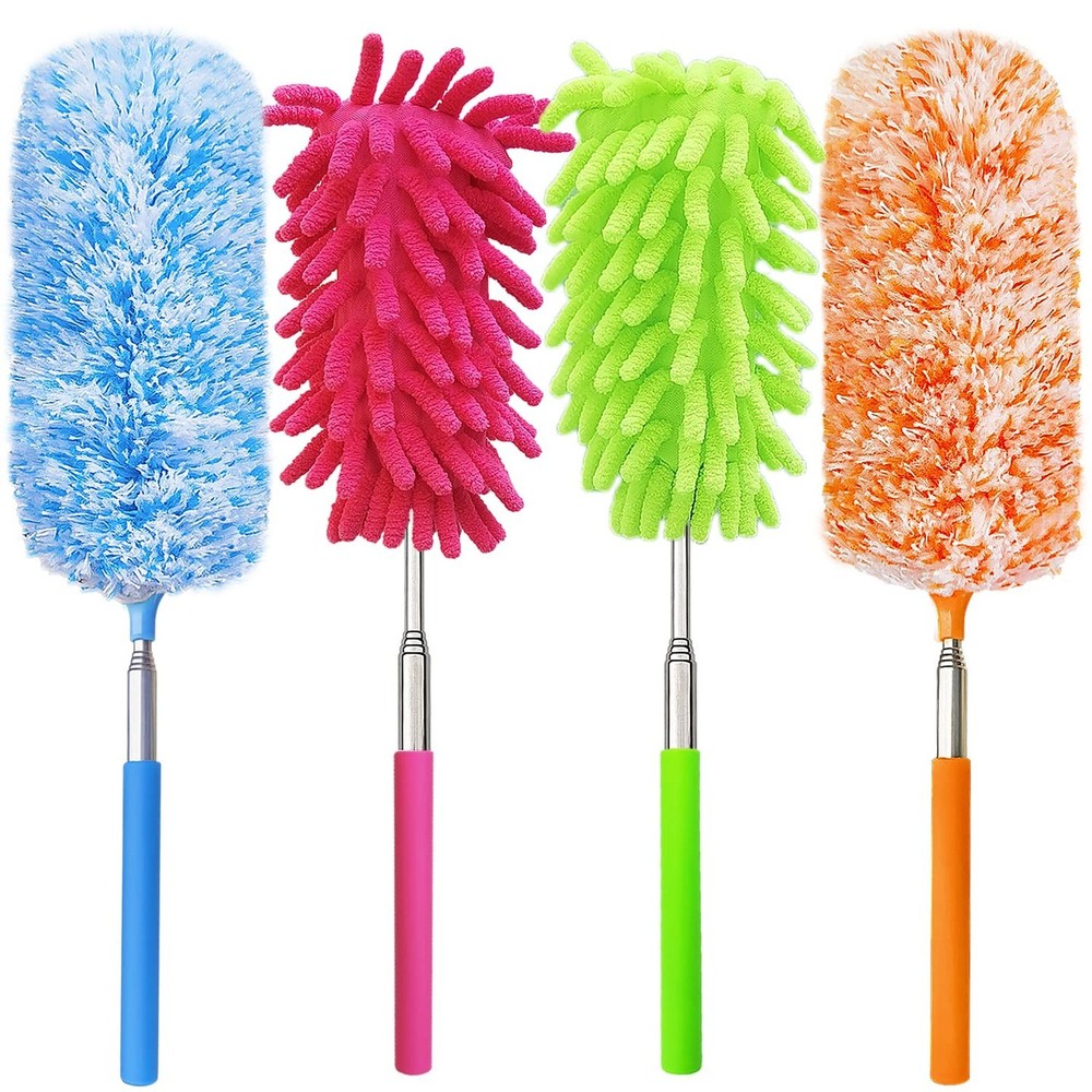 4 Pack 13" to 30" Extendable Feather Duster Kit, Washable Duster Head, Microf...