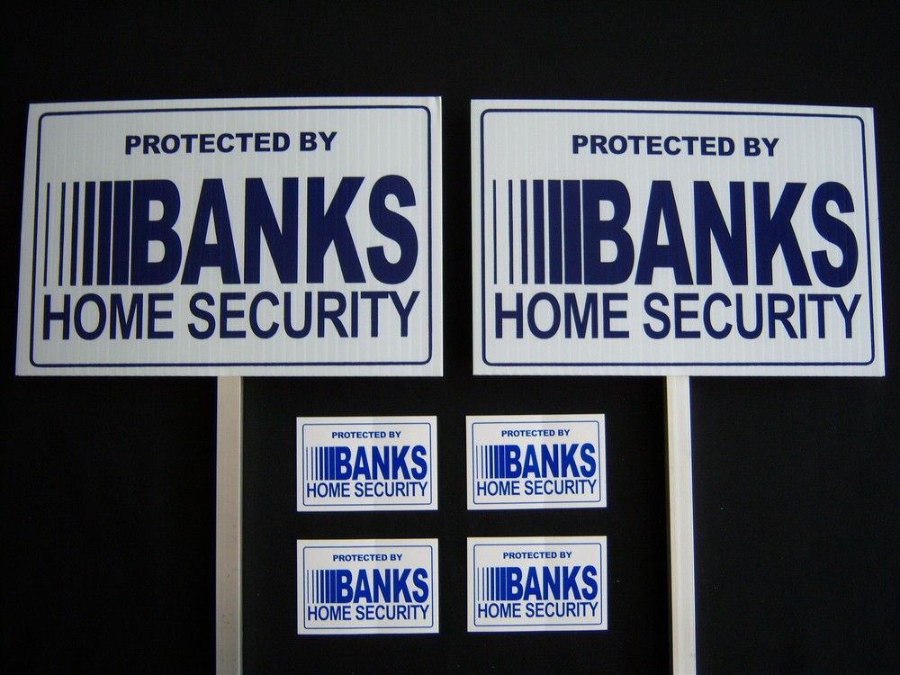 2 BANKS SECURITY SIGNS + 4 DECALS  - 2 STAKES ..#PS-413