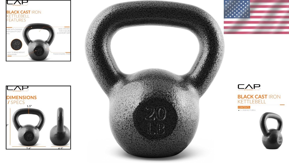 High-Quality 20lb Cast Iron Kettlebell - Multiple Weight Options & Versatile Use