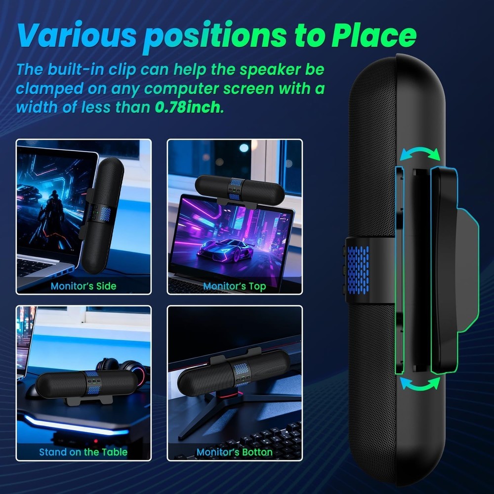 BESTISAN Computer Speaker, Bluetooth 5.3/Wired USB A/C Connection, 6 RGB Light