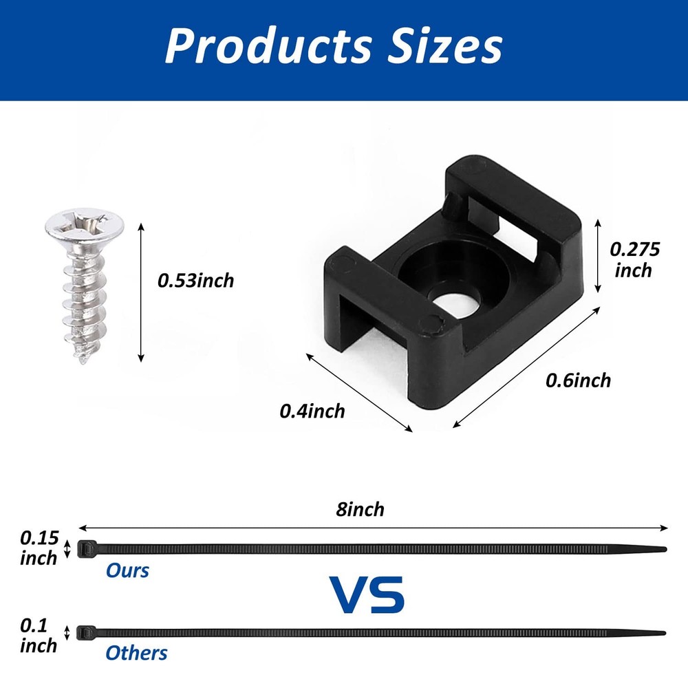 Cable Zip Tie Mounts Kit - 120 Set Wire Cable Clips Organizer Holders with 8"...