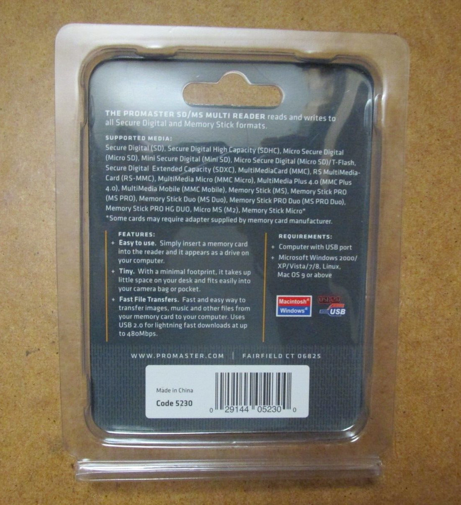 Pro Master SD/MS Compact Multi Card Reader Code 5230 USB Stick Style