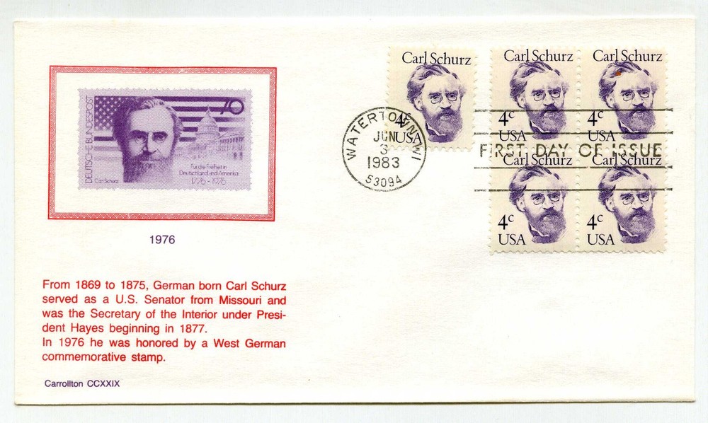 1847 4c Carl Schurz Carrollton FDC
