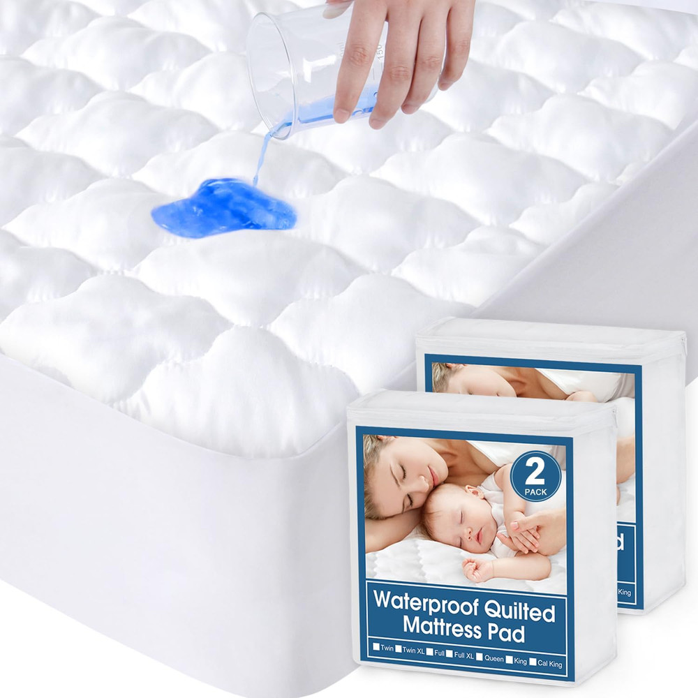 2 Pack Queen Mattres Protector Pad Waterproof Quilted, Soft & Cooling Queen Size