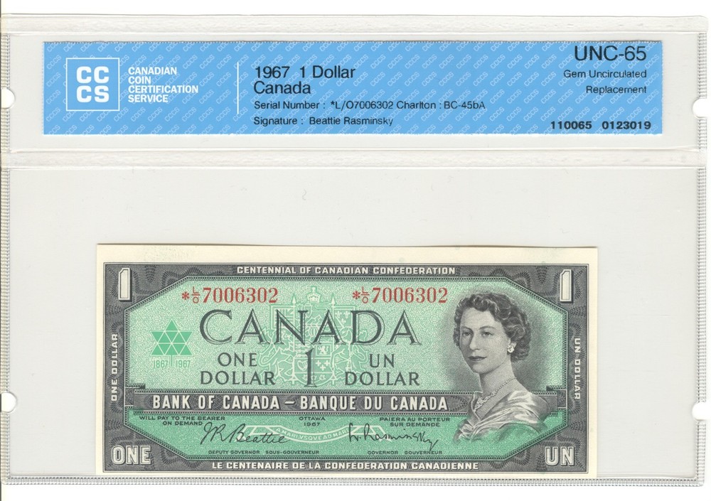 1967 $1 *L/O Replacement BC-45bA CCCS UNC-65