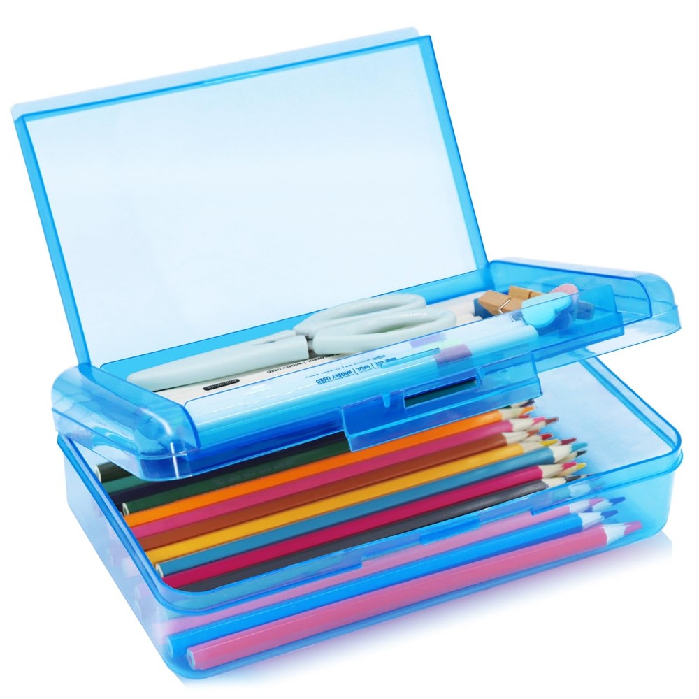 YILANCOL 1 Pack Double Layer Hard Pencil Cases, Plastic Translucent Pencil Bo...