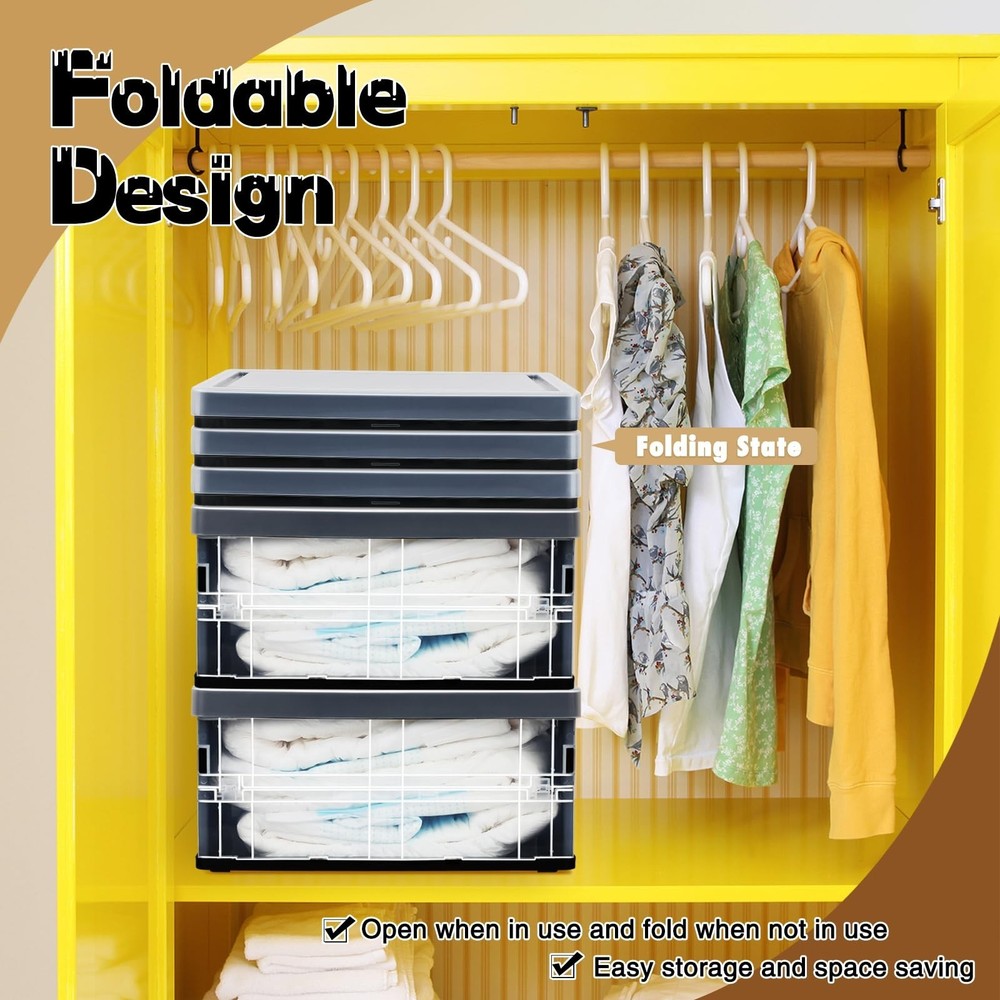 10 Quart Plastic Storage Bins With Lids, Clear Foldable and Stackable Contain...