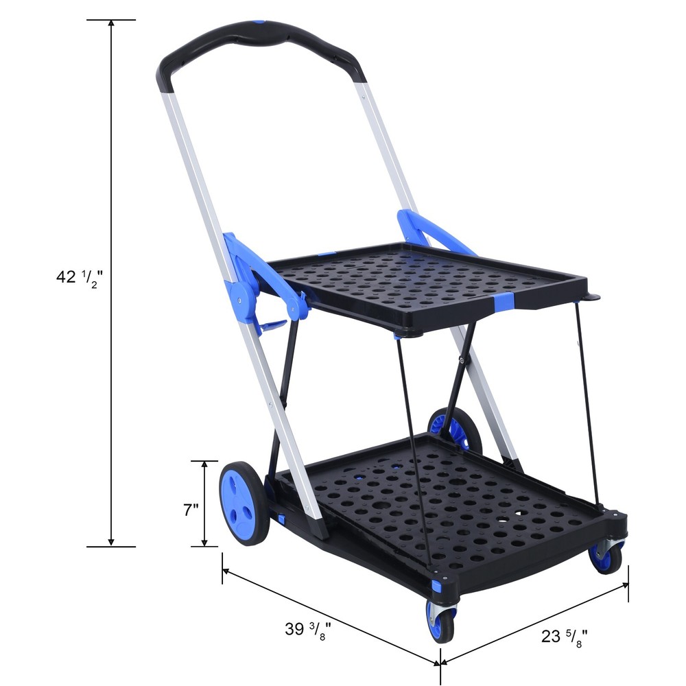 Collapsible Utility Cart Multi Use 2-Tier with Baskets Blue