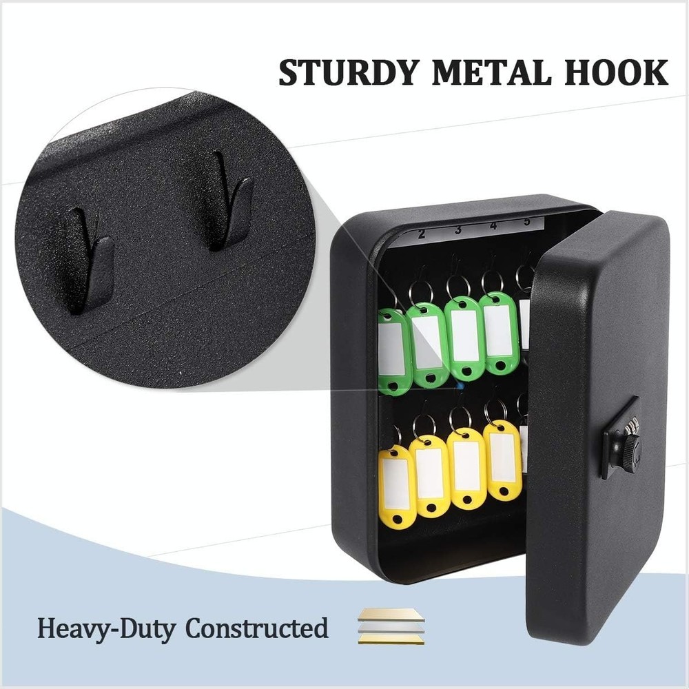 Key Box with Combination Lock Wall Mount Secure Key Organizer 20 Hooks