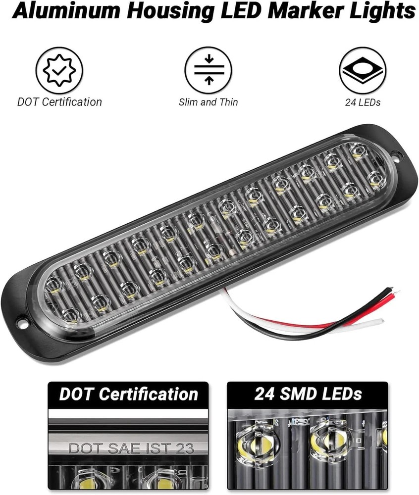 24LEDs Trailer Backup Reverse Light Surface Mount 7.5 inch Bar-White