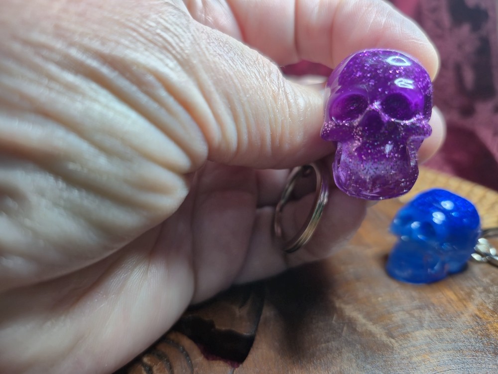 Resin Skull Keychains Brightly Colored , Comes in Multiple Designs