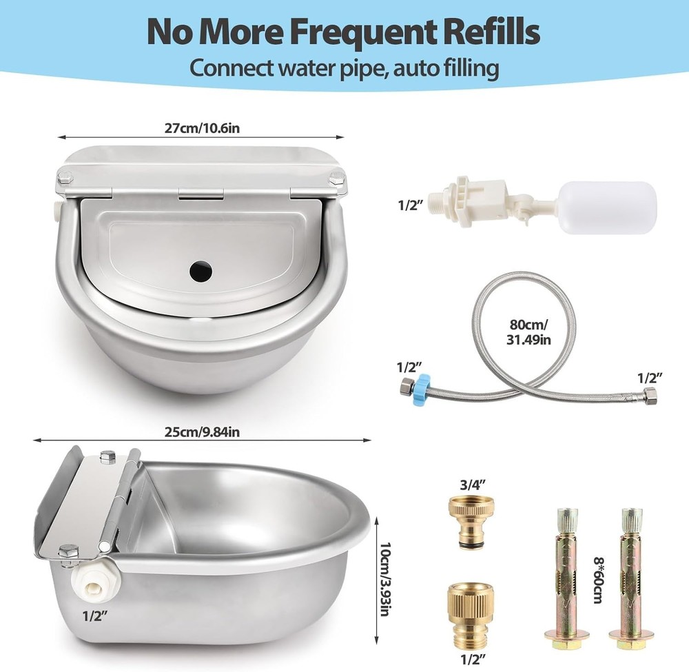 Automatic Stainless Steel Poultry Waterer Bowl - Self-Filling Float Valve System