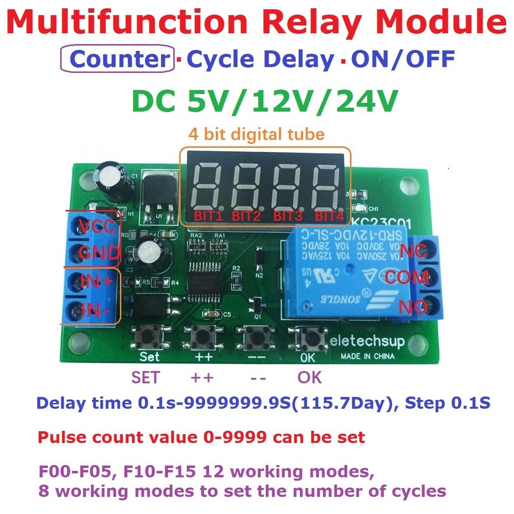 1xMultifunction Pulse Counter Switch Adjustable Timer Delay Turn On/Off Relay