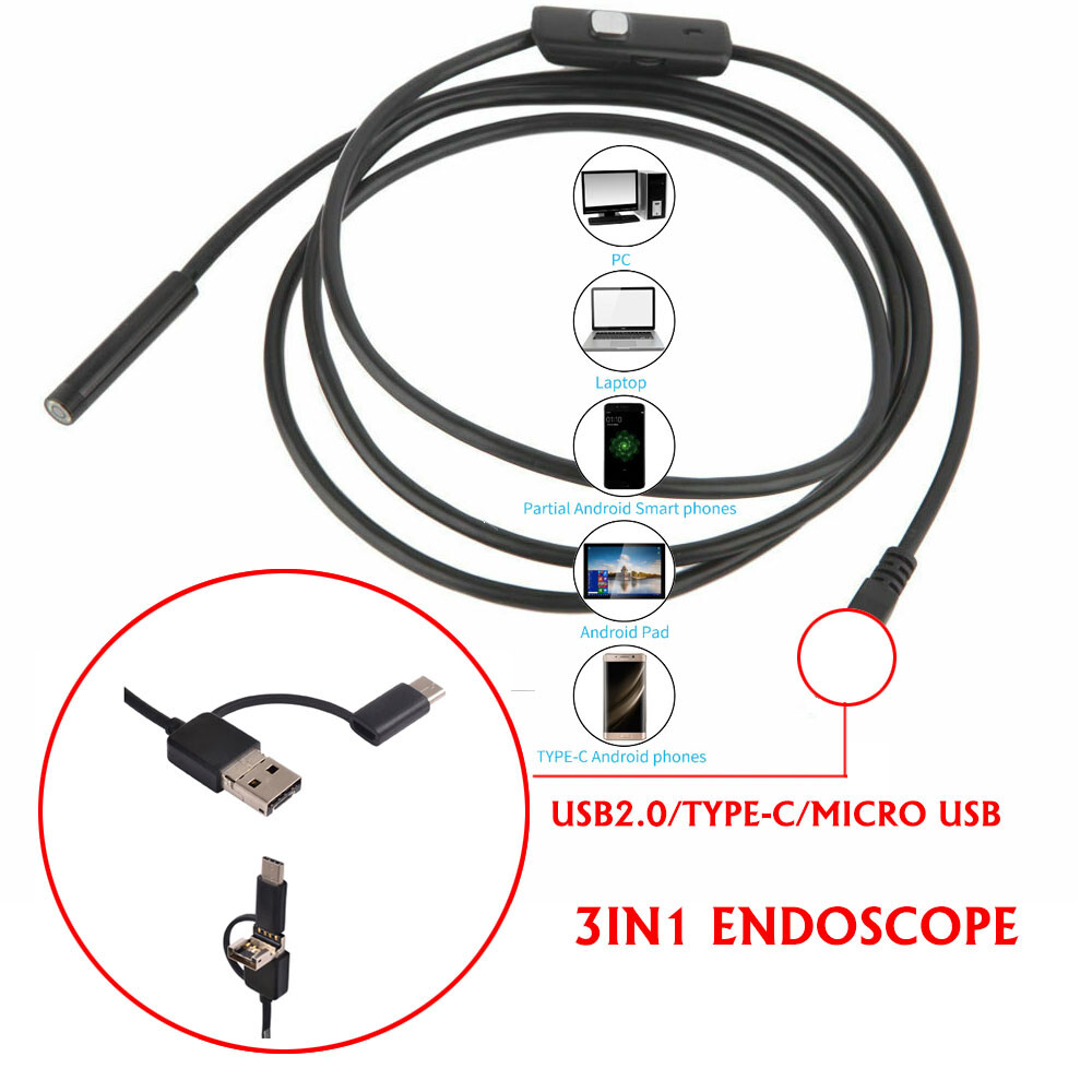 1080P Semi-Rigid USB Type-C Endoscope Inspection Camera for Android & Windows US