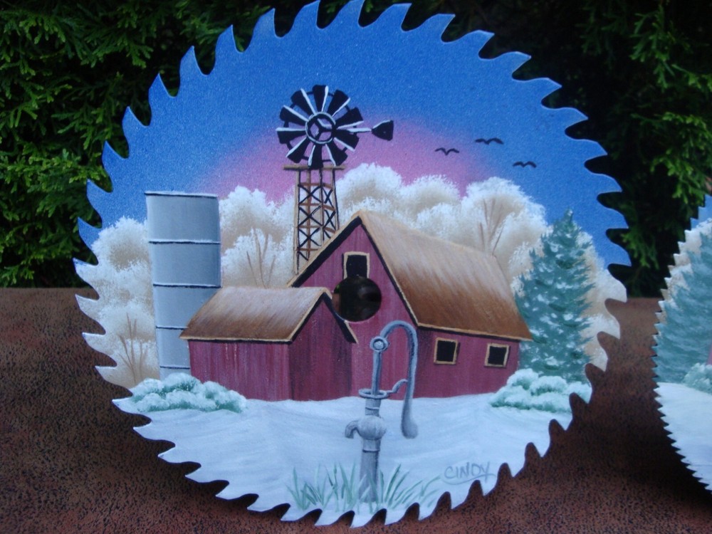 (2) Hand Painted 7" Circular Saw Blades Custom Rural Murals