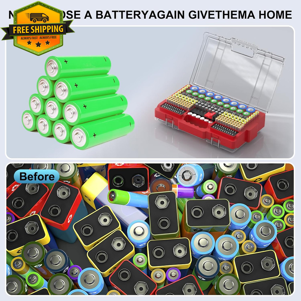 Battery Organizer Case with Tester Large Storage Box AA AAA 18650 9V