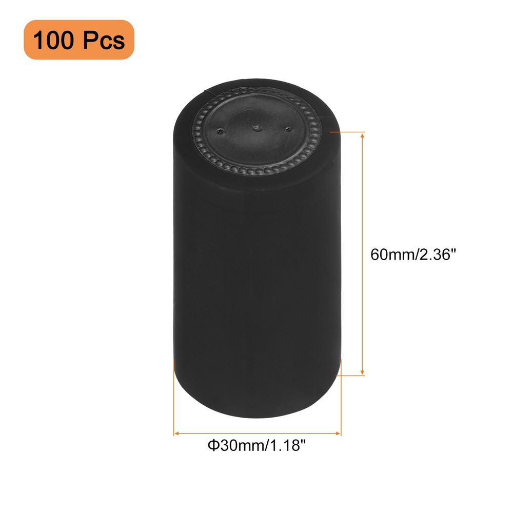100 x PVC Heat Shrink Wine Shrink Wrap Cap, 30x60mm Black/Black