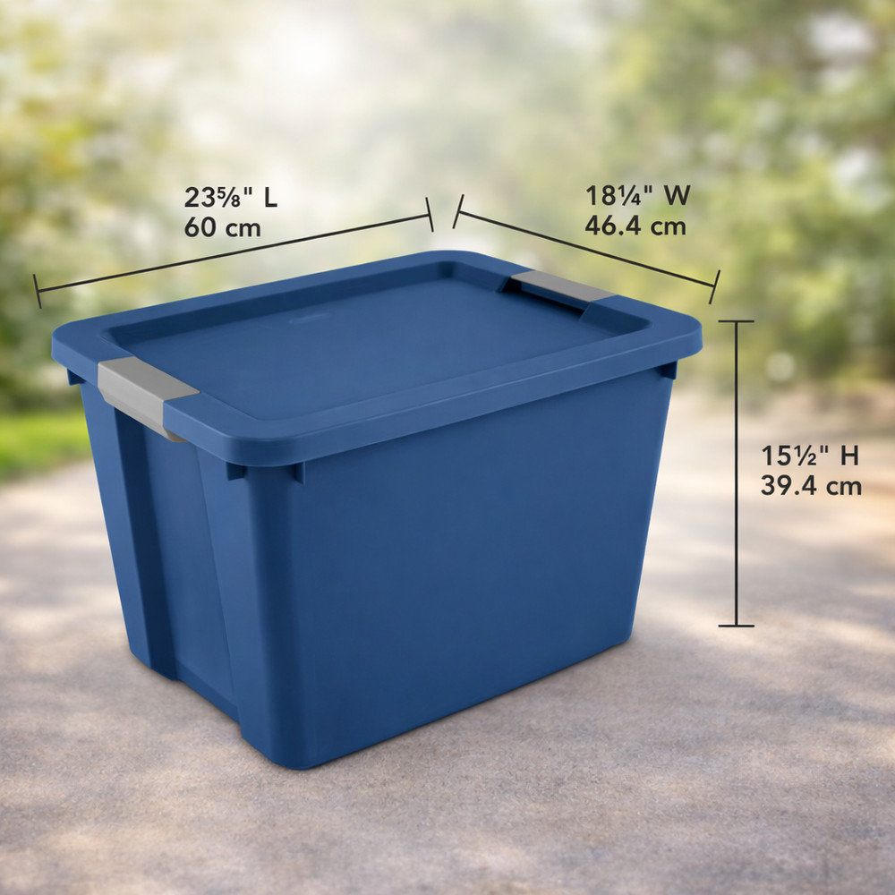 20 Gallon Storage Bin Plastic Tote Stackable Latching Lid Blue 2-Pack