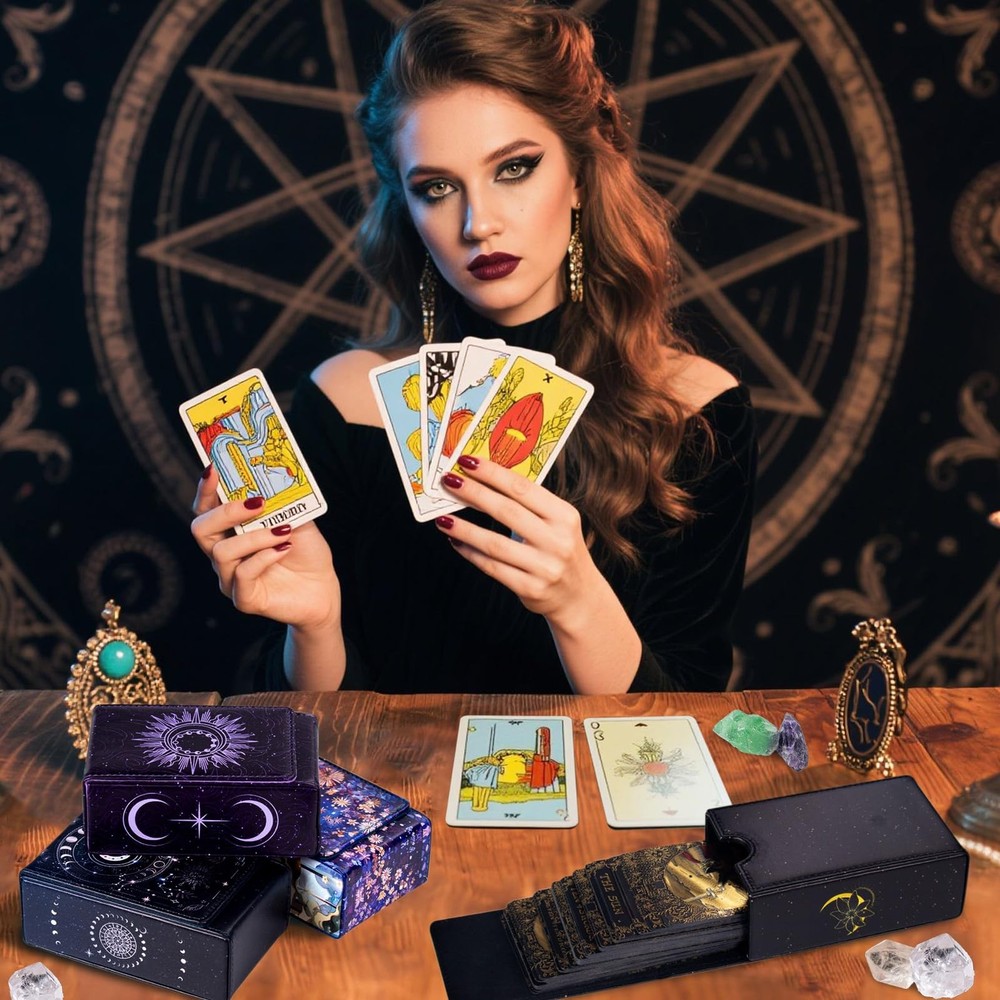 Tarot Card Holder Case, Sun and Moon Pattern Design Leather TarotDeck Storage...