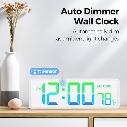 16.5" Large Digital Wall Timer Clock with Countdown Timer, Auto Dimmer, White