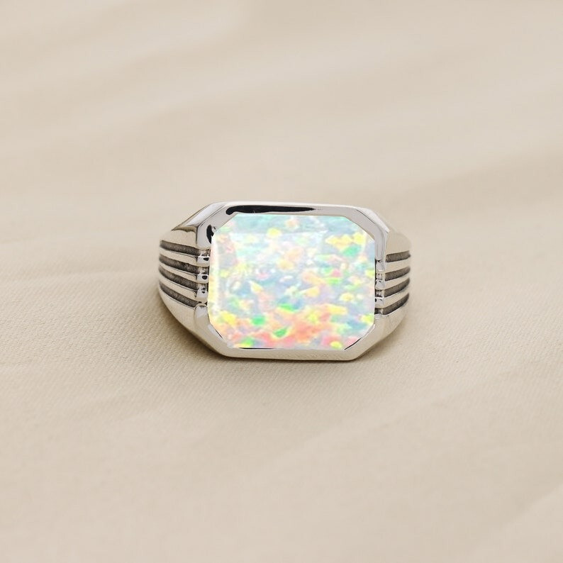 FIRE OPAL SIGNET RING 925 STERLING SILVER RING HANDMADE MEN RING