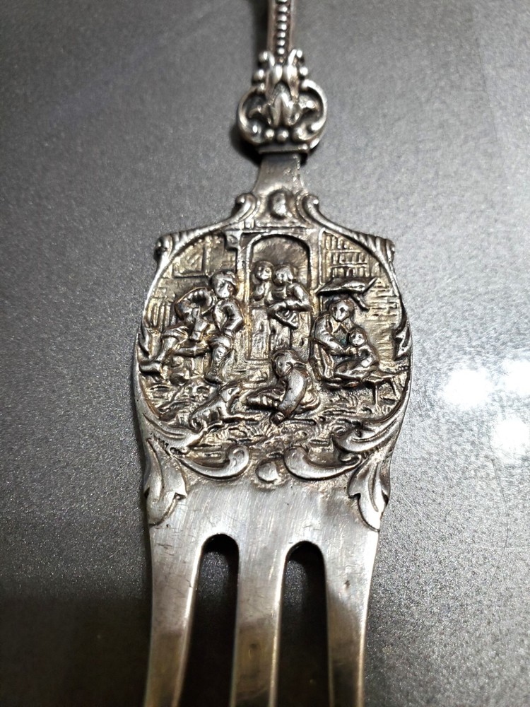 Antique Dutch Silver Windmill Mango Serving Fork HH 90 Herbert Hooijkaas