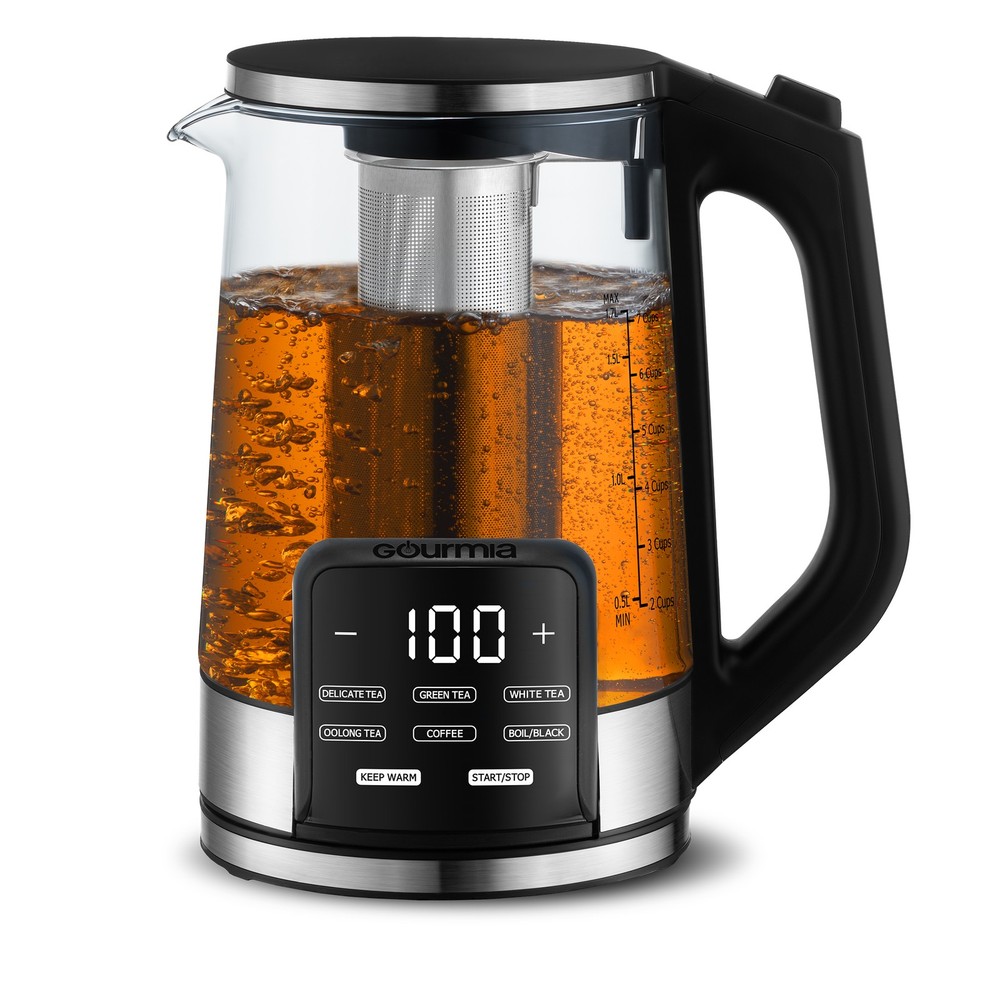 Gourmia Programmable 1.7L Glass Kettle with 6 Presets and Removable Infuser
