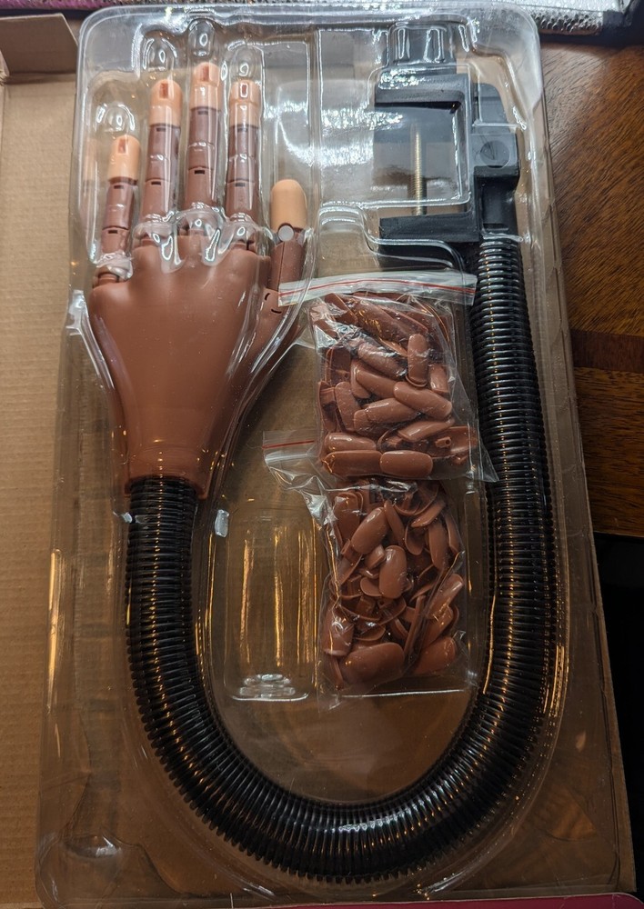Practice Hand for Acrylic Nails-Flexible Moveable Nail Training Hand Kit + Tips