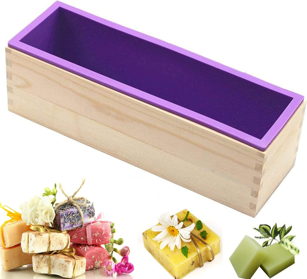Flexible Rectangular Soap Silicone Loaf Mold Wood Box for 42Oz Soap Making Suppl