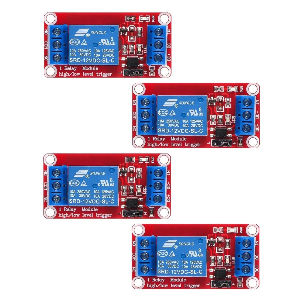 4pcs 12V Relay Module with Optocoupler Isolation for Safe High/Low Level Control