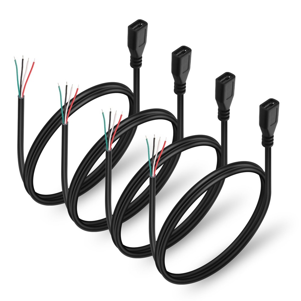 4Pcs Micro USB Female 4 Pin Bare Wire USB Power Data Cable DIY Pigtail Cable ...