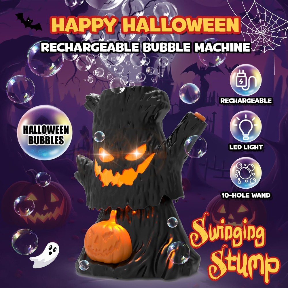 Rechargeable Bubble Machine - Automatic Bubble Blower Haunted Stump - Wobbly Hea