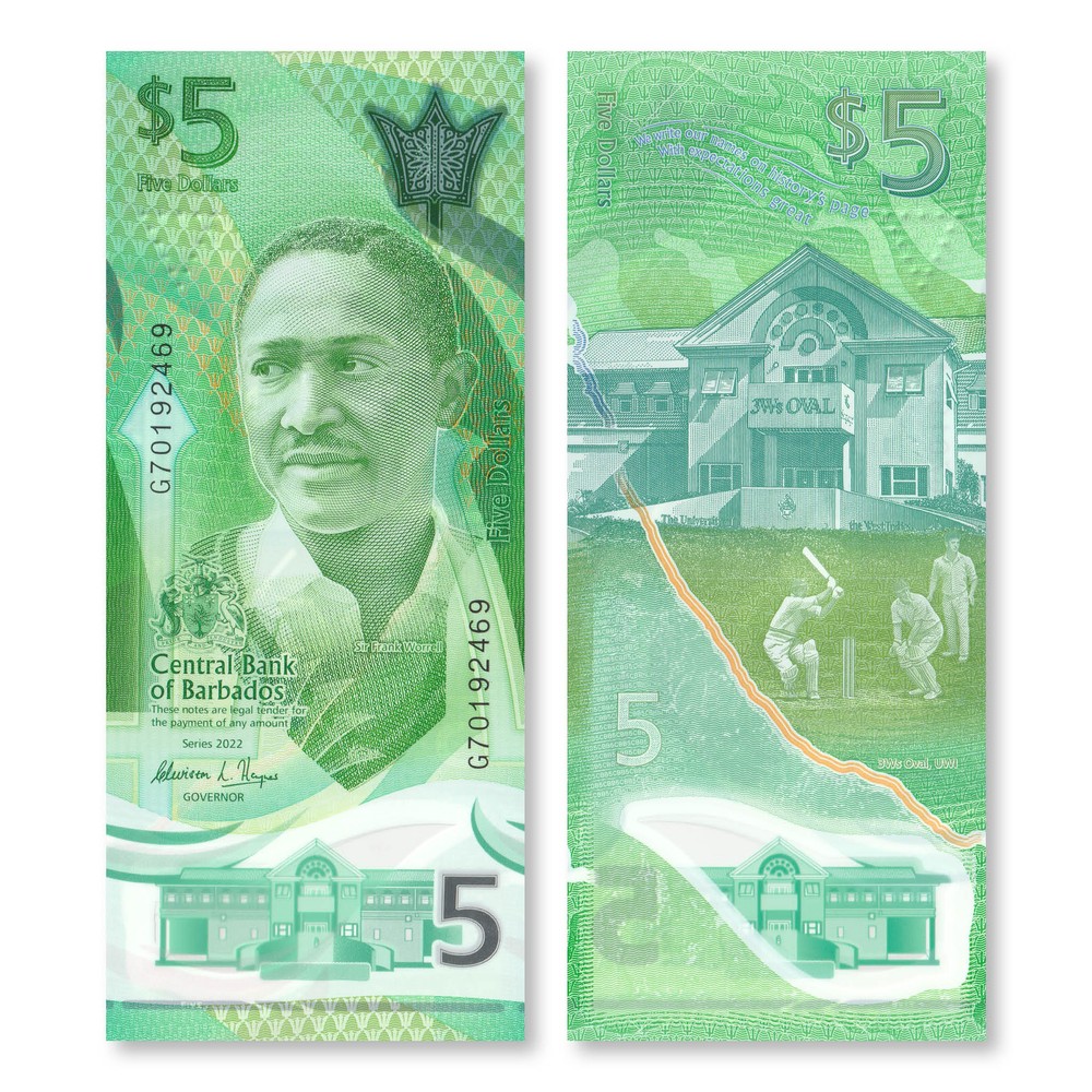 Barbados 5 Dollars, 2022, B240a, UNC
