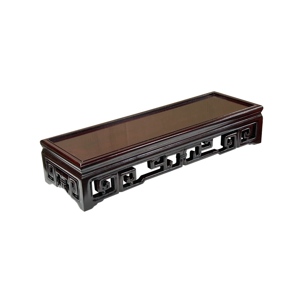 Dark Brown Stained Oriental Geometric Rectangular Display Table Stand GB246