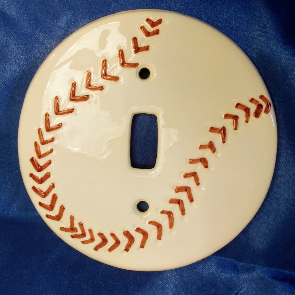 Simple Solutions Hand Painted Ceramic Switch Plate Baseball 4.75" #2
