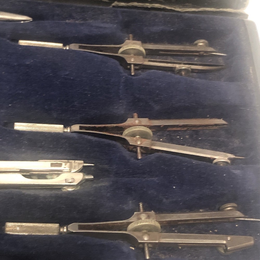 Vintage Charvoz Drafting Kit No 674 Precision Drawing Tools + more Case BAD