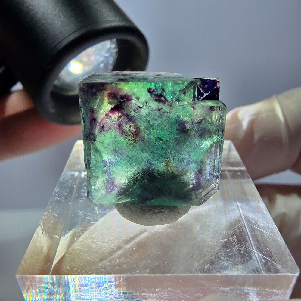 Phantom Fluorite cube specimen, parquetted green purple Okorusu, Namibia
