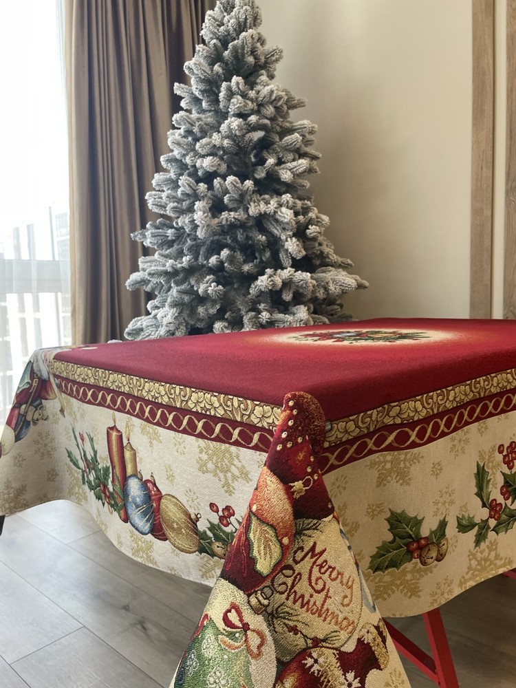Tablecloth Red Christmas Santa Clause Holiday Tapestry Table Linen Rectangular