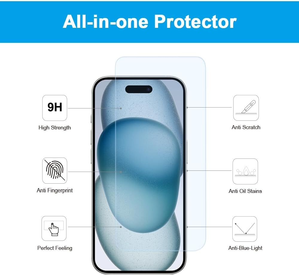 Anti-blue Light Tempered Glass Screen Protector for iPhone 15/iPhone 15 Pro Max