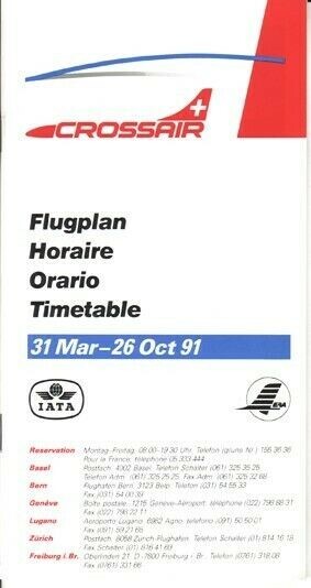 Crossair timetable 1991/03/31