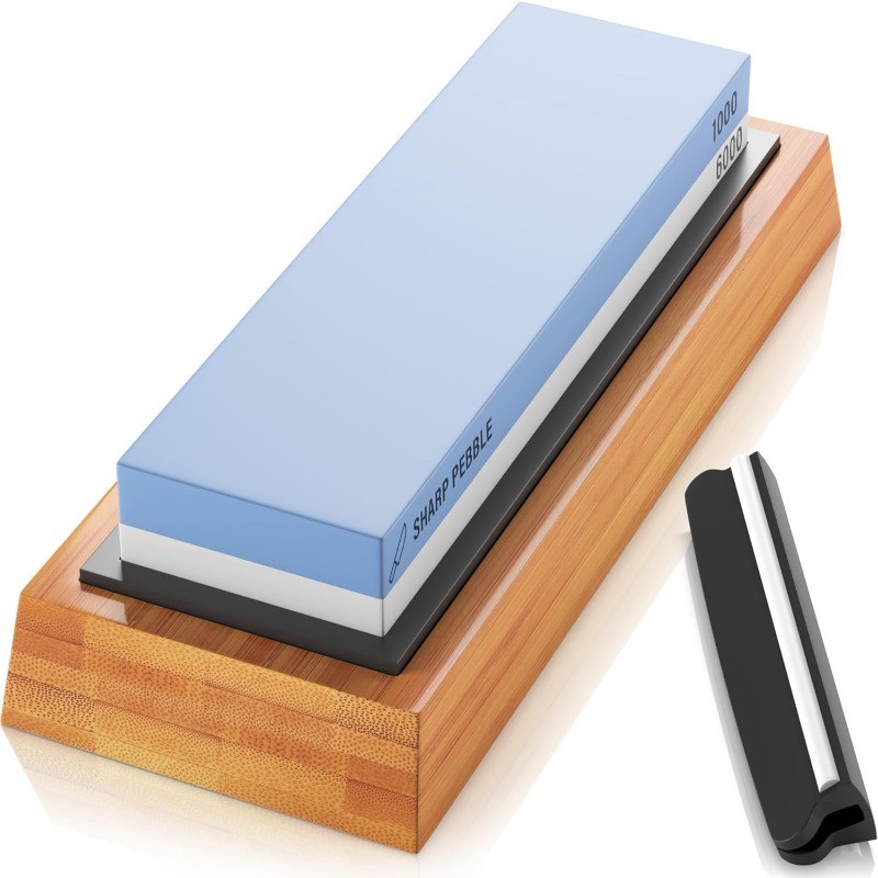 Sharp Pebble Dual-Grit Whetstone Kit (1000/6000) with Bamboo Base & Guide