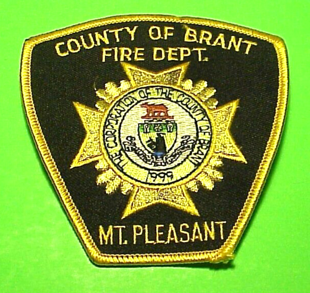 BRANT COUNTY  MT. PLEASANT  CANADA  4"   FIRE DEPT  PATCH  FREE SHIPPING!!!
