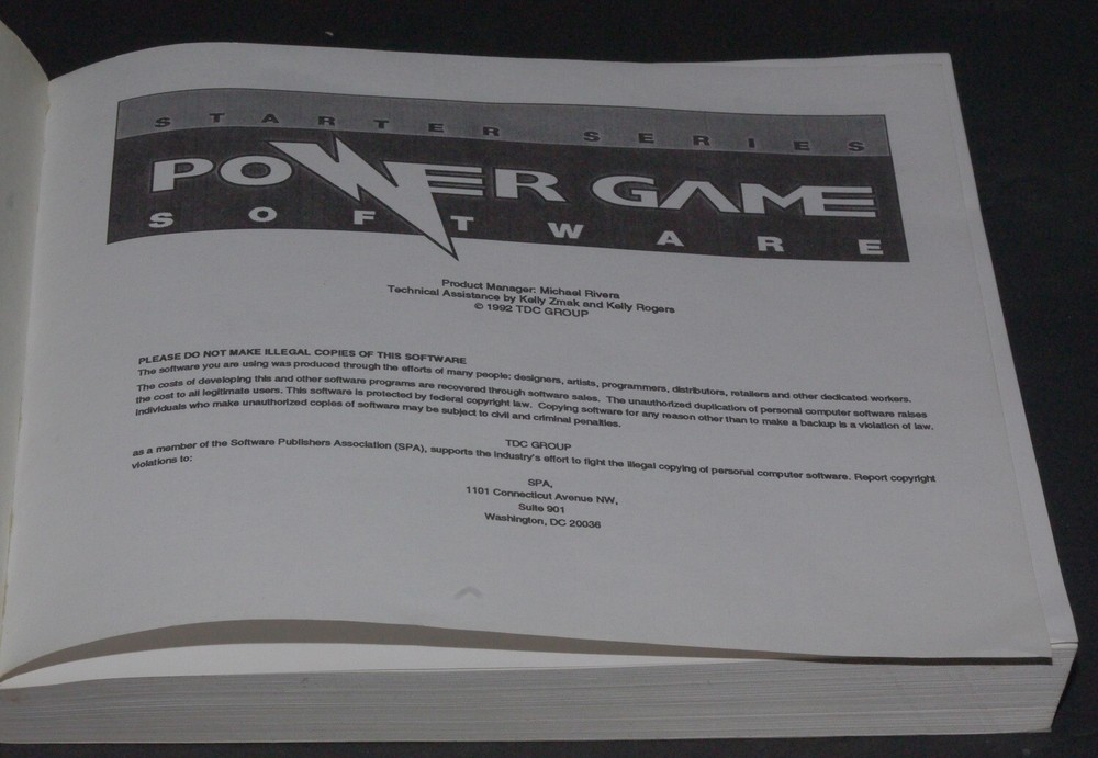 POWER GAME Starter Series Software Manual 1992 PB VG