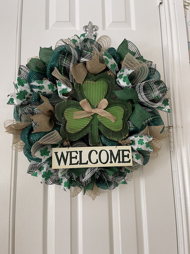St. Patrick’s Day WREATH “WELCOME” Wreath handmade 24” Rustic Yet Sophisticated