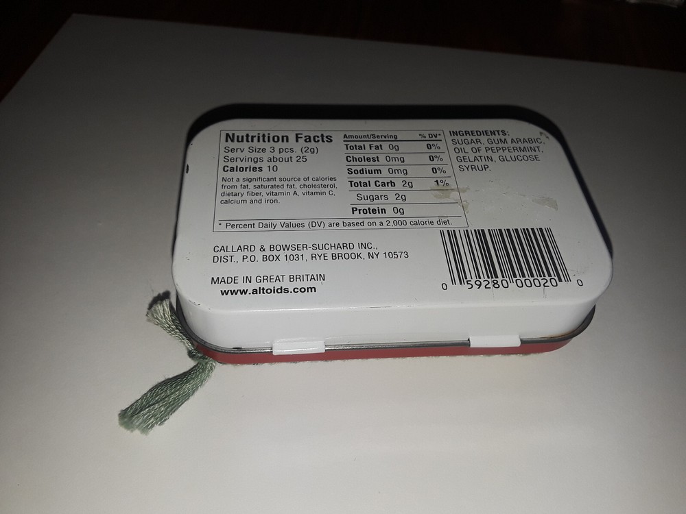 COMPLETED CROSS STITCH "IRIS" FLOWER NEEDLE CASE ALTOID'S TIN